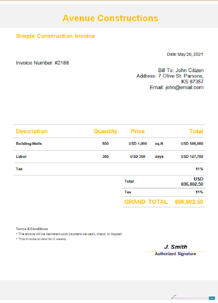 Download USA Avenue Constructions invoice Photoshop template